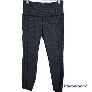 Athleta Criss Cross Herringbone Black Grey Cropped Leggings Size Small